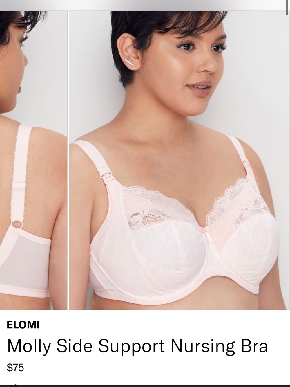 Elomi Molly Side Support Nursing Bra — Pale Pink Lace